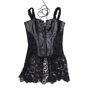 Black Laceup Lace & Faux  Leather Goth Corset. NWT